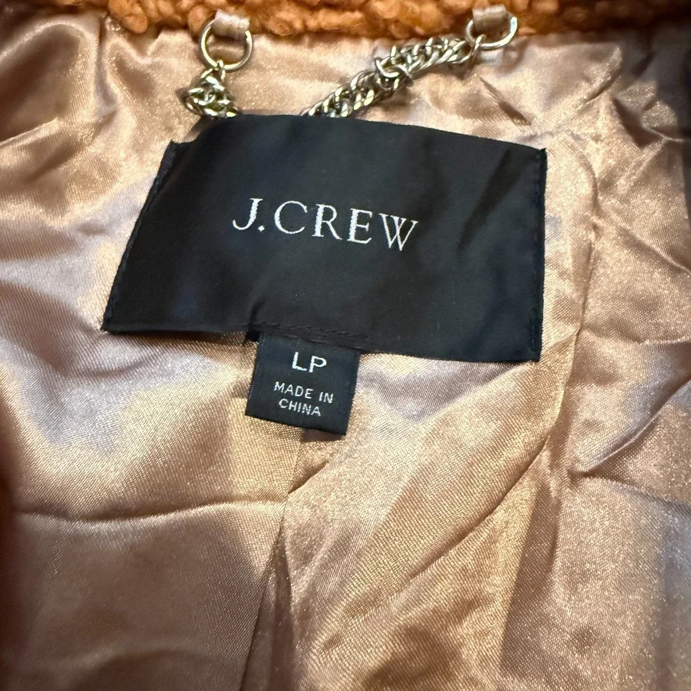 J.Crew Womens Sherpa Topcoat Brown Double-Breasted Teddy Lined Winter Size LP‎